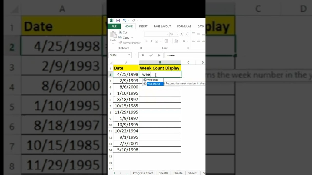 How to find Weeknumber in Excel.