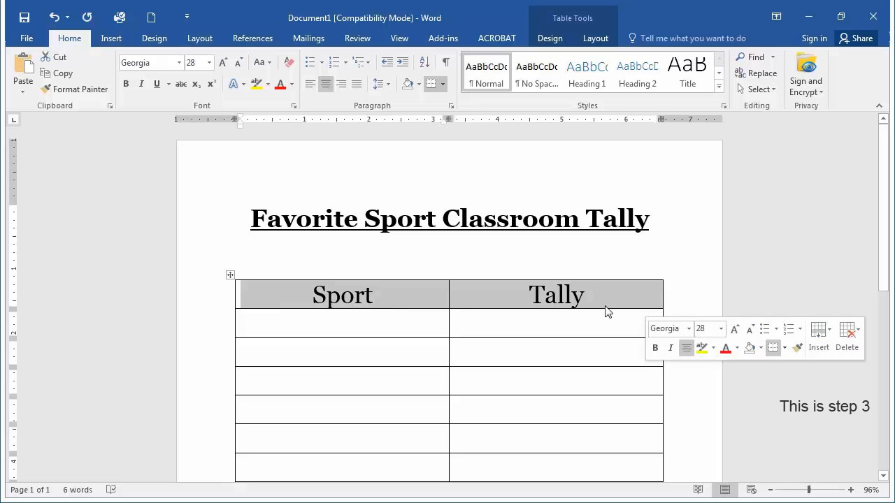 Project Based Learning – Microsoft Office – Tally Marks