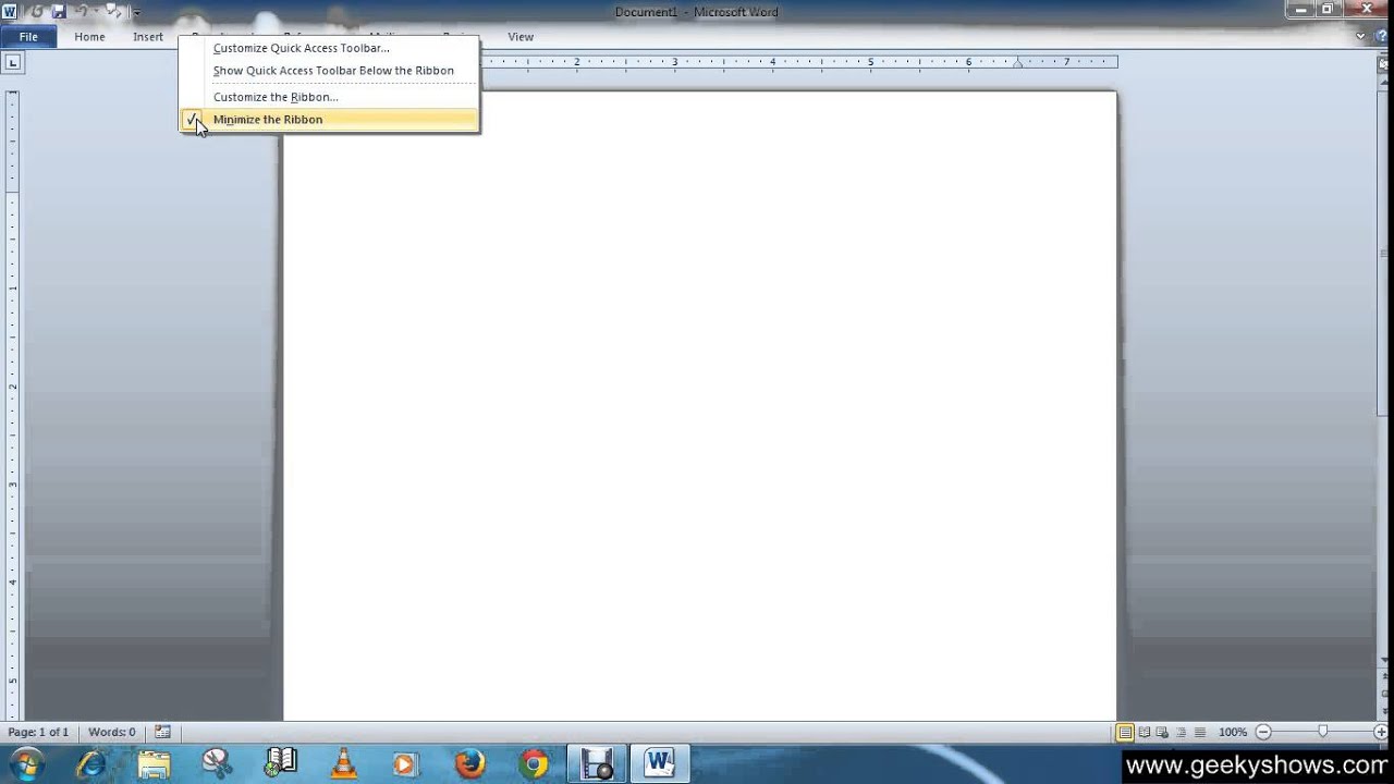 Microsoft Office Word 2010 Minimize and Maximize the Ribbon