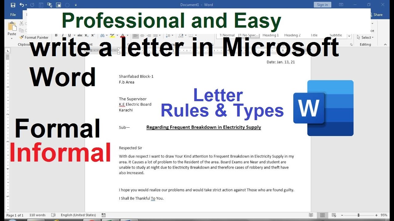 How to write a letter in Microsoft Word