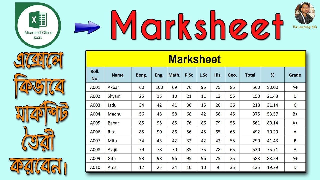 How to Make Marksheet in Microsoft Office Excel in Bengali ||Marksheet in Excel Bangla || Marksheet