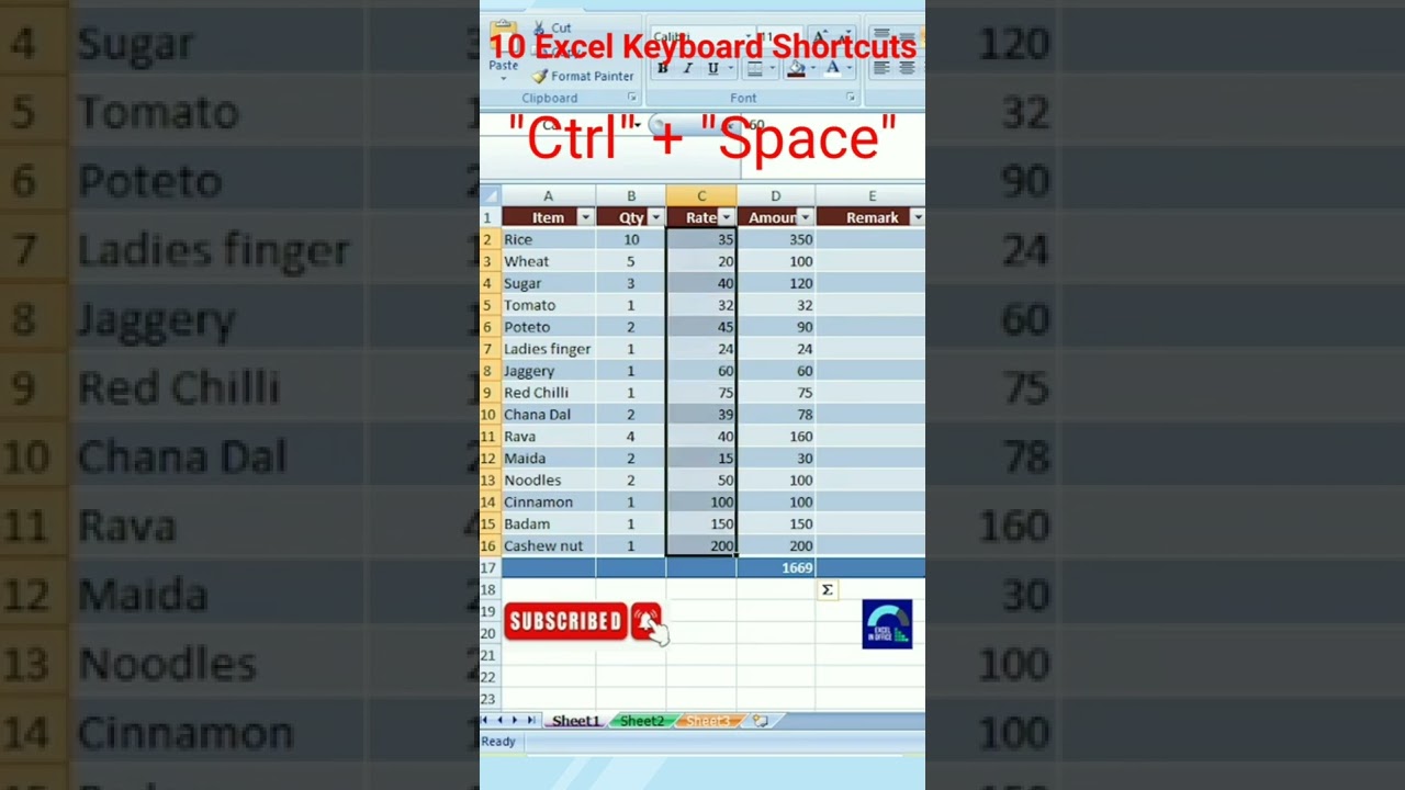 MS Excel || 10 Important Keyboard Shortcuts || Excel in Office || Malayalam || Excel made easy