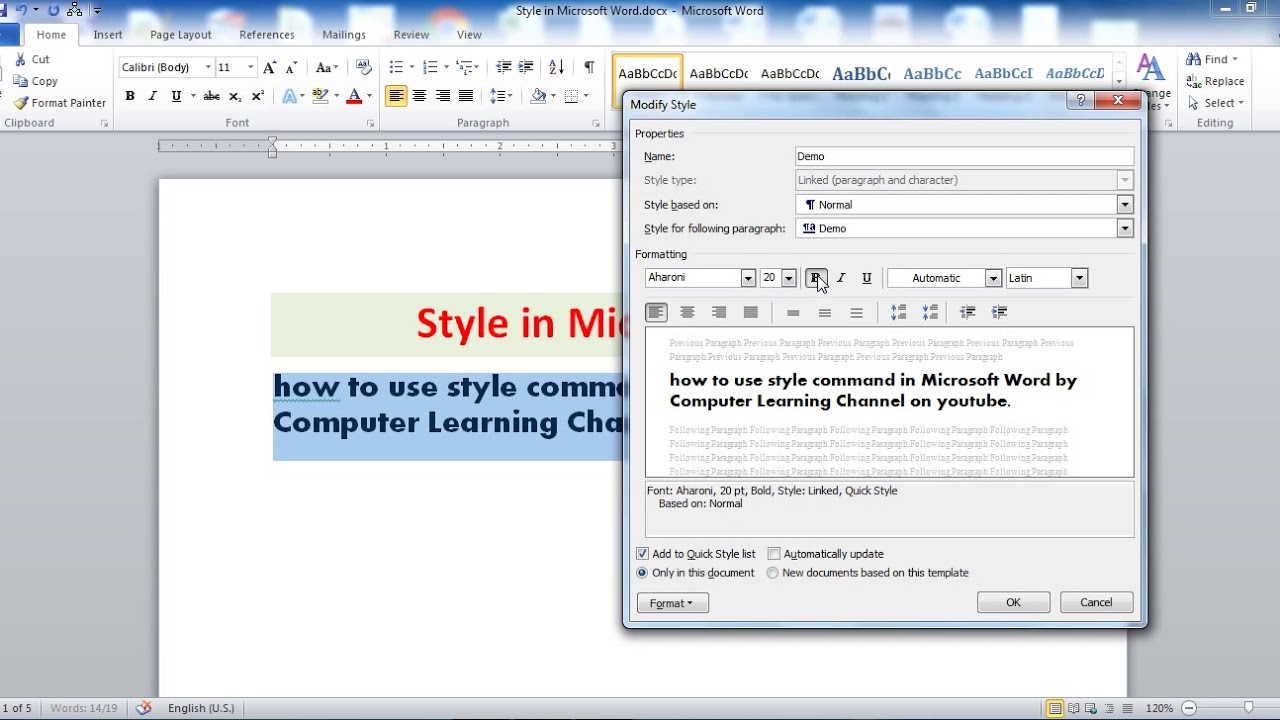 How to Use and Create Style in Microsoft Word in Hindi