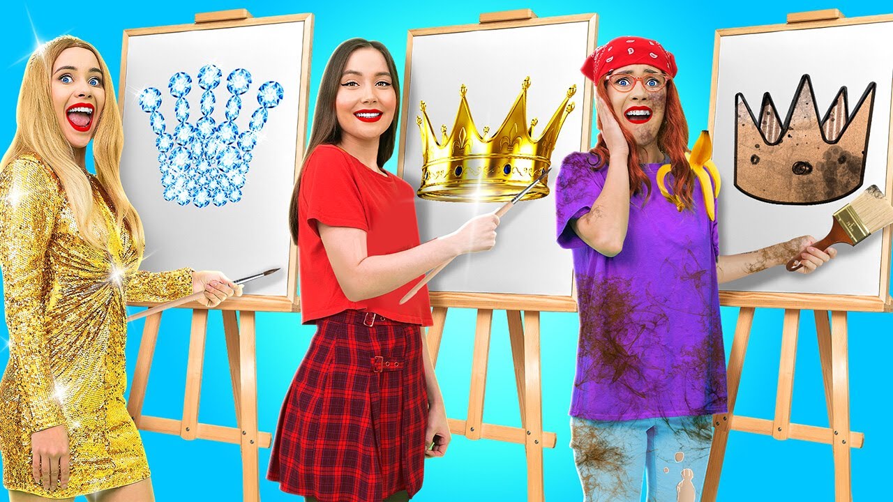 SUPER RICH VS RICH VS POOR ART CHALLENGE || Drawing Hacks And Art Ideas by 123 GO! FOOD
