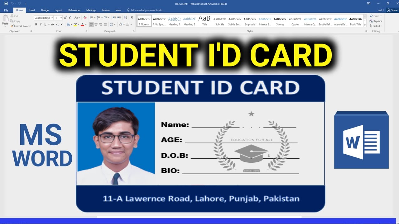 Student ID Card Design in MS Word