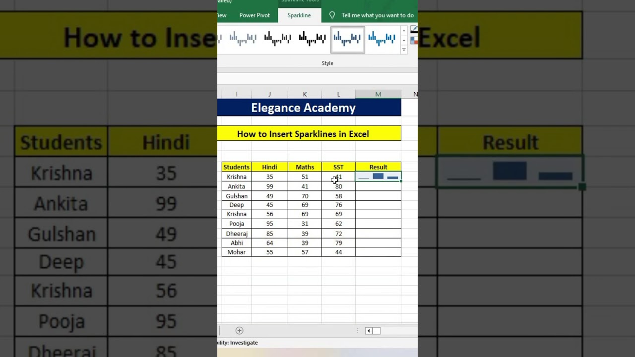 How to Insert Sparklines #excel #msexcel #shortsvideo #shorts #ytshorts #eleganceacademy #sparklines