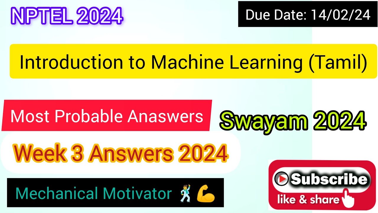 Introduction to Machine Learning (Tamil) | Week 3 Quiz | Assignment 3 Solution | NPTEL | SWAYAM 2024