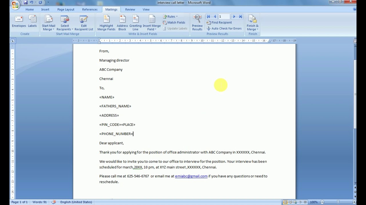 Microsoft office word-Malayalam tutorial-mail merge(mailings tab)