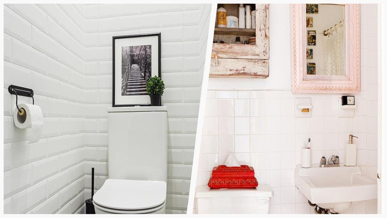 75 White White Tile Powder Room Design Ideas You'll Love ☆