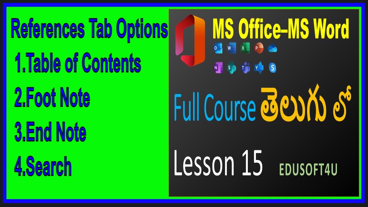 MS Word Table of Contents, Foot note & End Note-MS Office Full online course in Telugu-Lesson 15