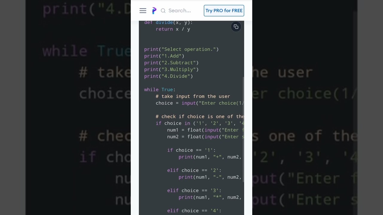 Calculator code in python🤯🤯#coding #learn #programming #shorts