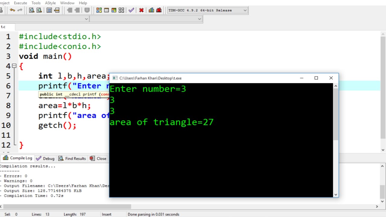 C Program to Calculate Area of Triangle | Learn Programming