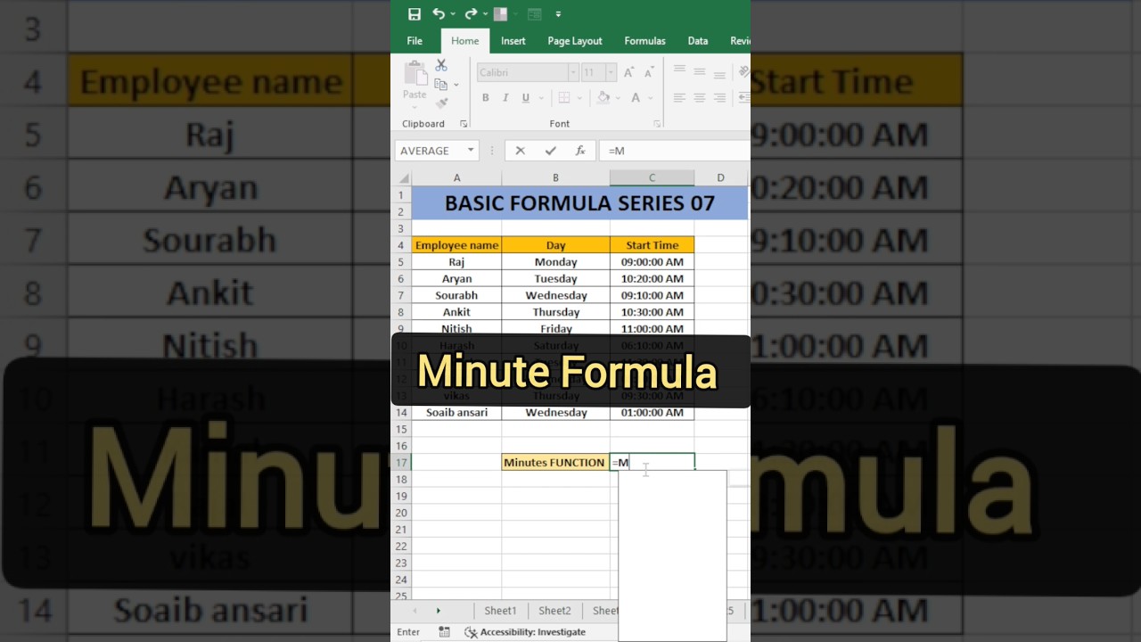 Excel tips how to use Minute Function in excel| How to  Extract Minute in Time| Basic Formula Series