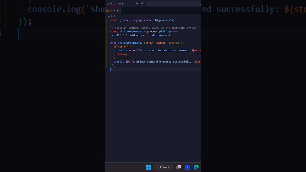 Shutdown your PC using Nodes js. #javascript#shorts.#nodejs #node.js ##web development.#Html5. #code