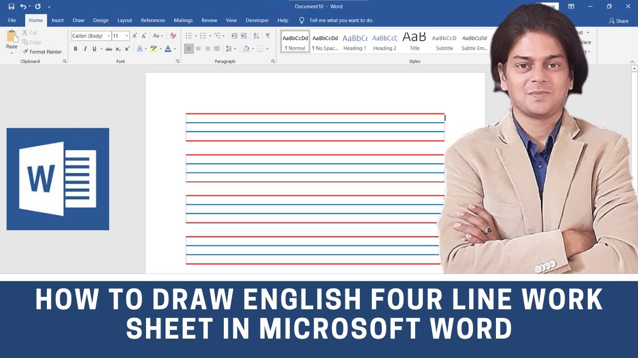 How to draw English four line worksheet in Microsoft word?