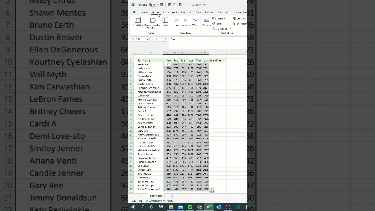 Sparklines in Excel ✨ #excel #spark #data