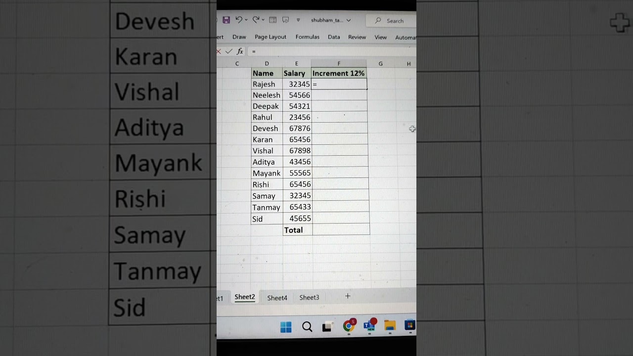 Excel Trick ‼️ Increment Salary By 12% And Find Total 🔥 | Excel Tips 💯 #shorts #msexcel #bytetech