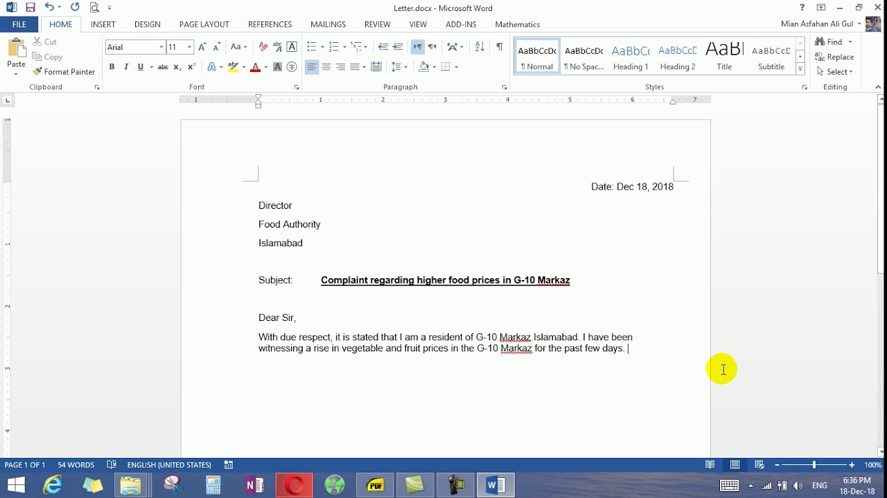 How to write a letter in Microsoft Word | Hindi