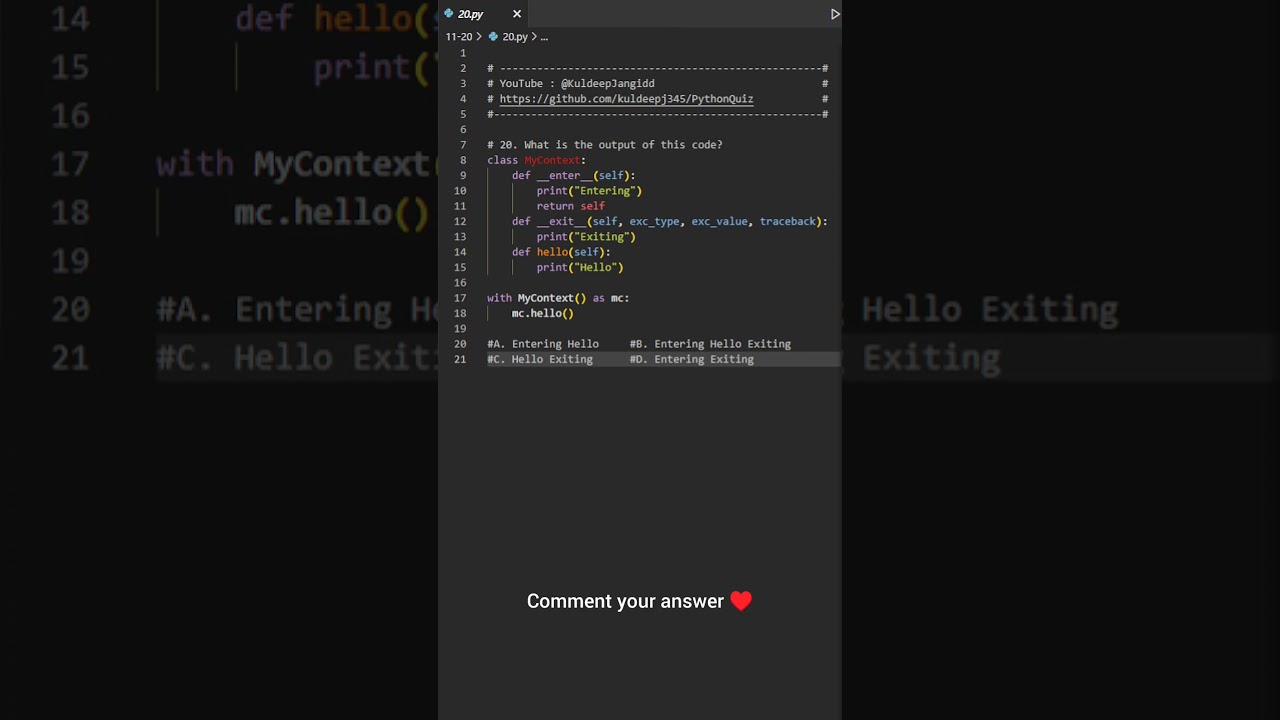 Question 20 : Easy python quiz #python #coding #learn #programming #kuldeepjangid #shorts