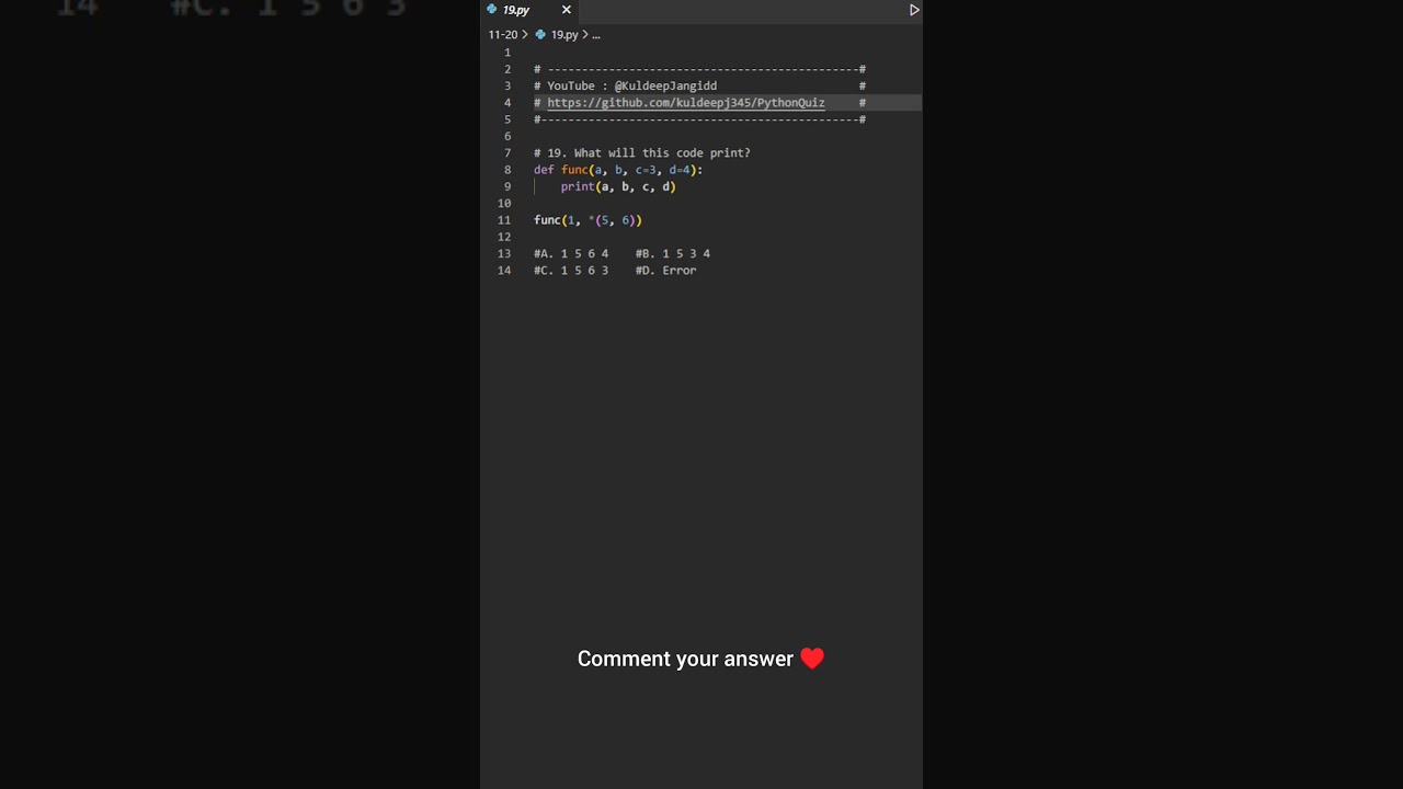 Question 19 : Easy python quiz #python #coding #learn #programming #kuldeepjangid #shorts