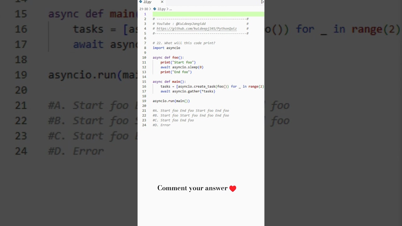 Question 22 : Easy python quiz #python #coding #learn #programming #kuldeepjangid #shorts