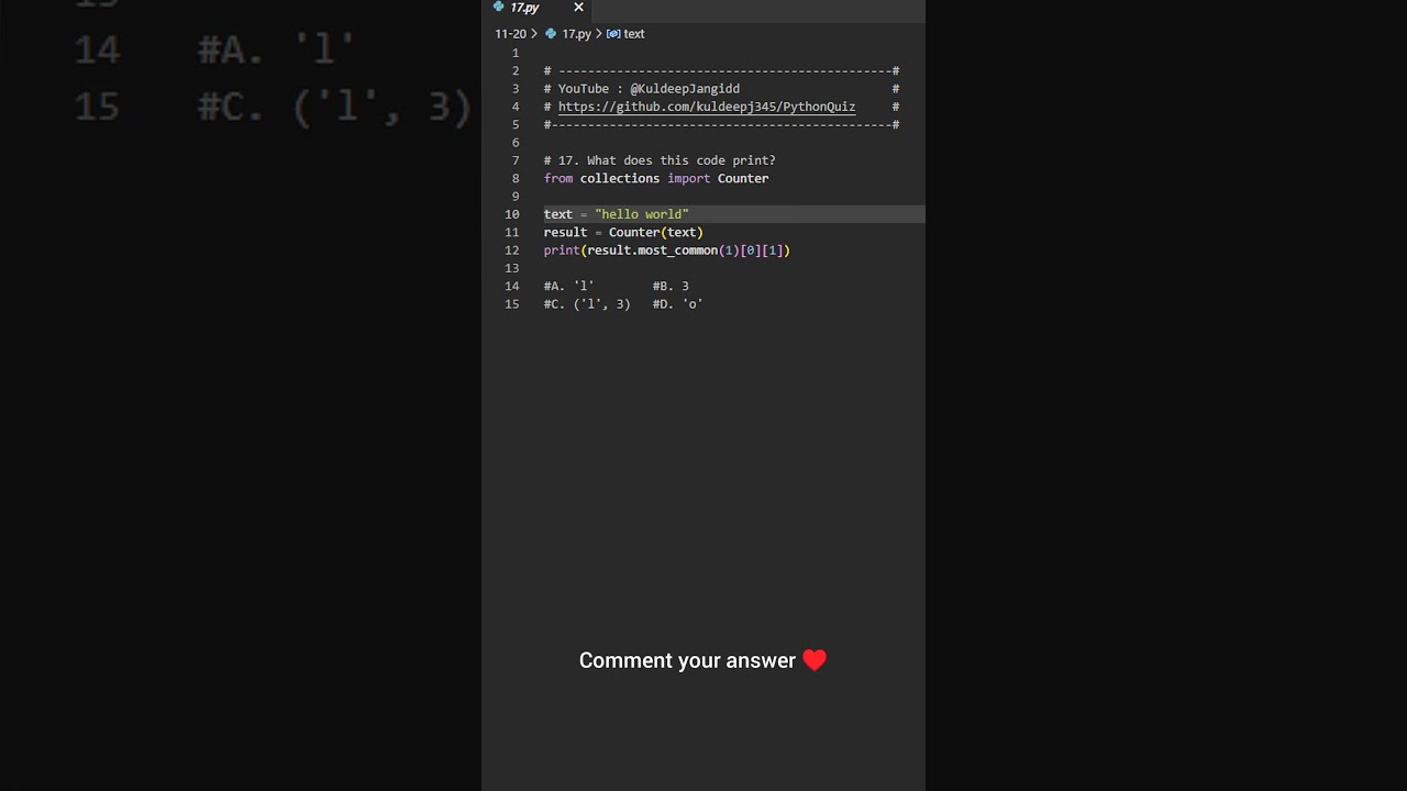 Question 17 : Easy python quiz #python #coding #learn #programming #kuldeepjangid #shorts
