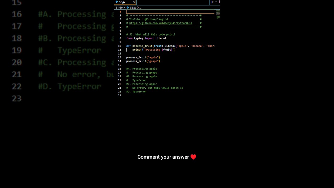 Question 52 : Easy python quiz #python #coding #learn #programming #kuldeepjangid #shorts
