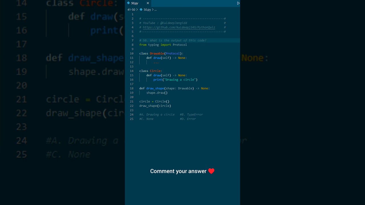 Question 50 : Easy python quiz #python #coding #learn #programming #kuldeepjangid #shorts