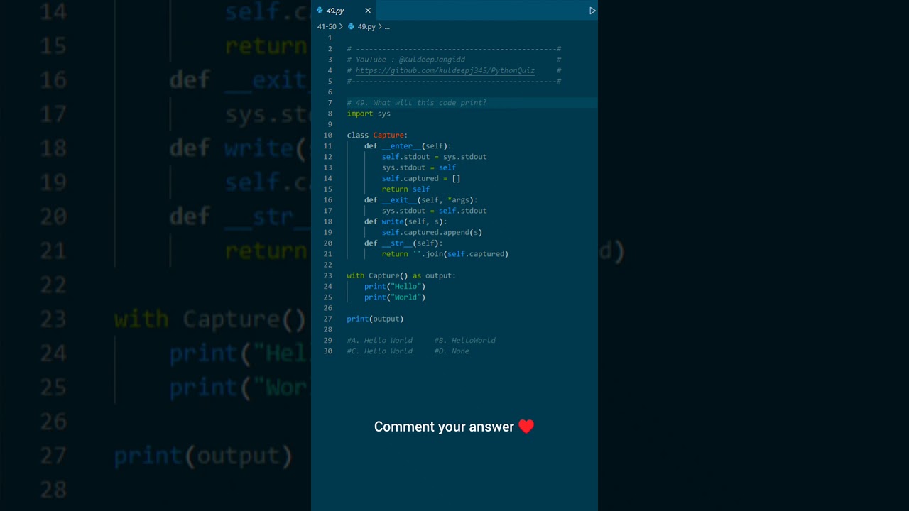 Question 49 : Easy python quiz #python #coding #learn #programming #kuldeepjangid #shorts