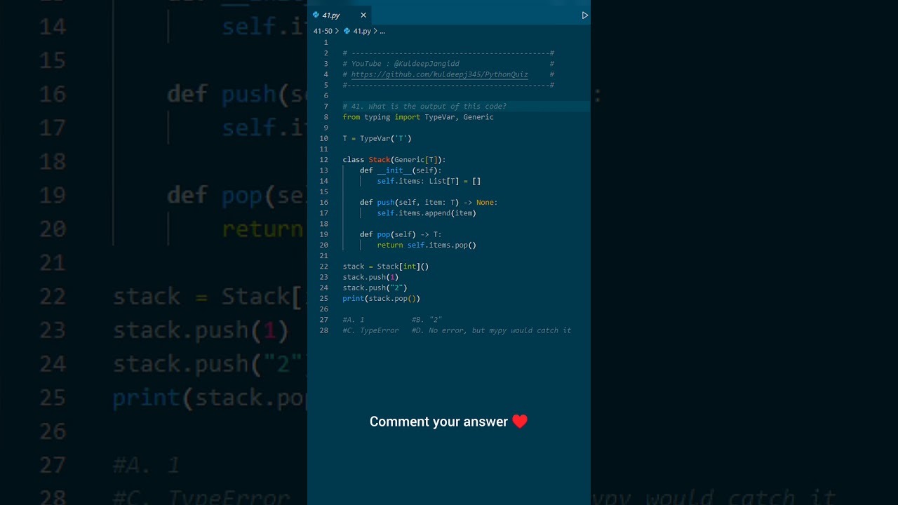 Question 41 : Easy python quiz #python #coding #learn #programming #kuldeepjangid #shorts