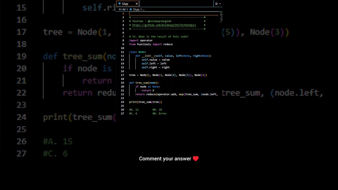 Question 53 : Easy python quiz #python #coding #learn #programming #kuldeepjangid #shorts