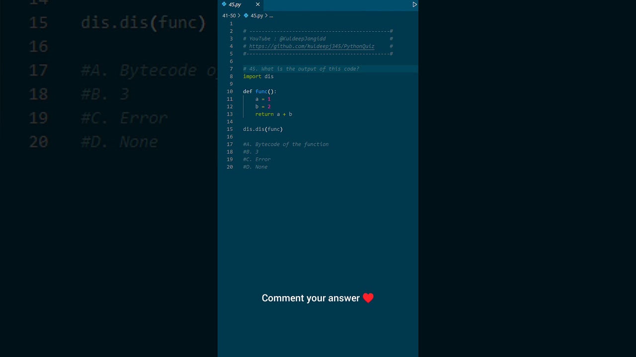 Question 45 : Easy python quiz #python #coding #learn #programming #kuldeepjangid #shorts