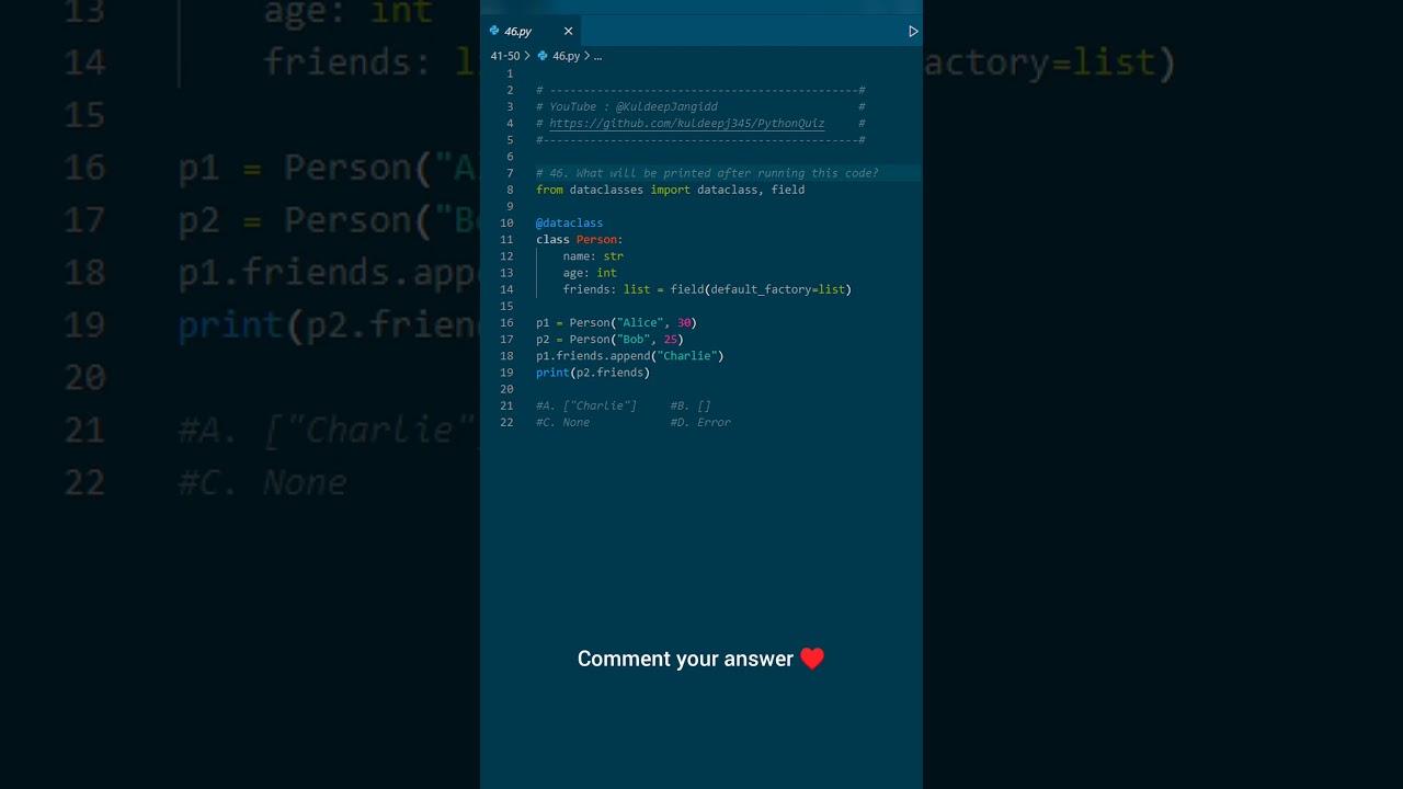 Question 46 : Easy python quiz #python #coding #learn #programming #kuldeepjangid #shorts