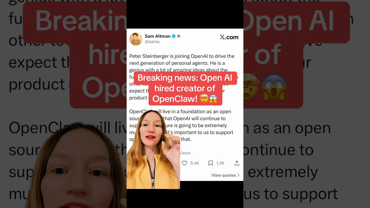 Breaking news: Open AI hired creator of OpenClaw! 🤯😱 #openai #ai #openclaw #clawdbot #samaltman