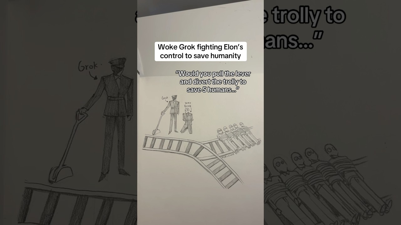 Woke Grok breaking free from Elon’s control to answer the trolley problem #memes #pencildrawing