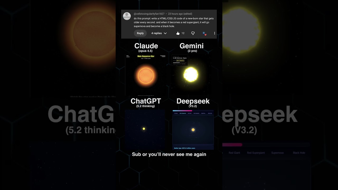 16 ChatGPT vs Gemini vs DeepSeek vs Claude — Star Life to Black Hole Animation (HTML/CSS/JS)